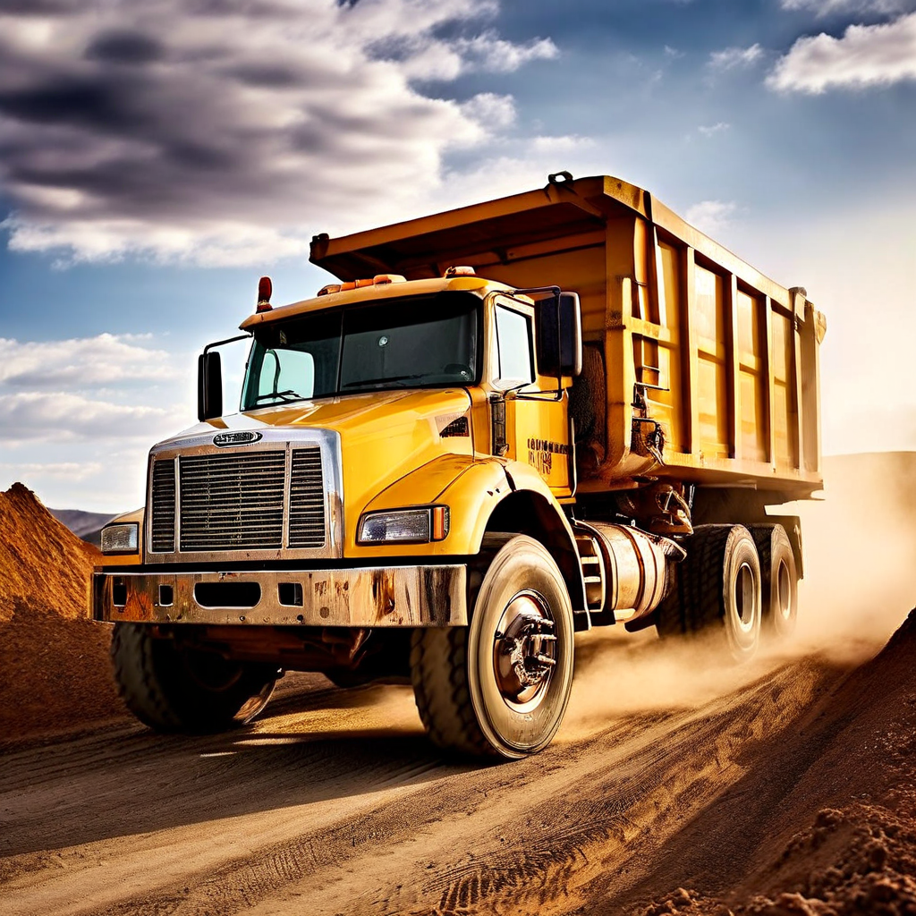 Owner-operator reviewing a dump truck insurance quote on a laptop at a jobsite