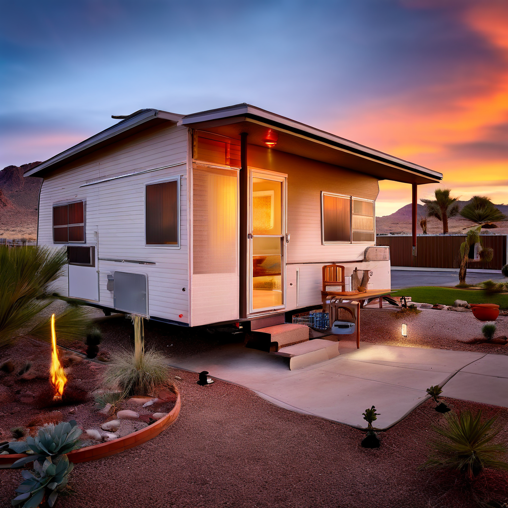 Arizona mobile home community with desert mountains and monsoon clouds