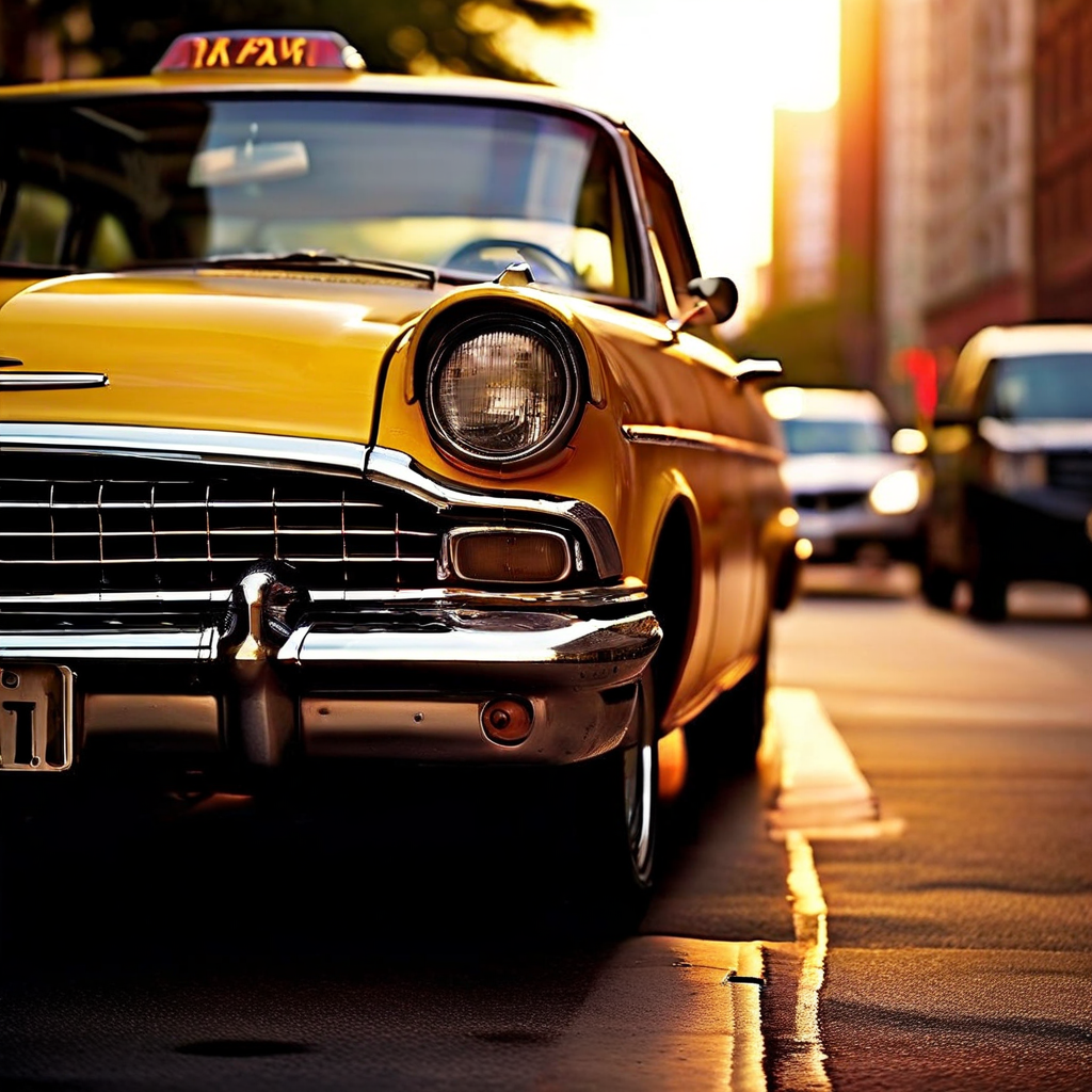 Taxi cab at a city curb while a driver reviews a taxi insurance quote with an independent agent