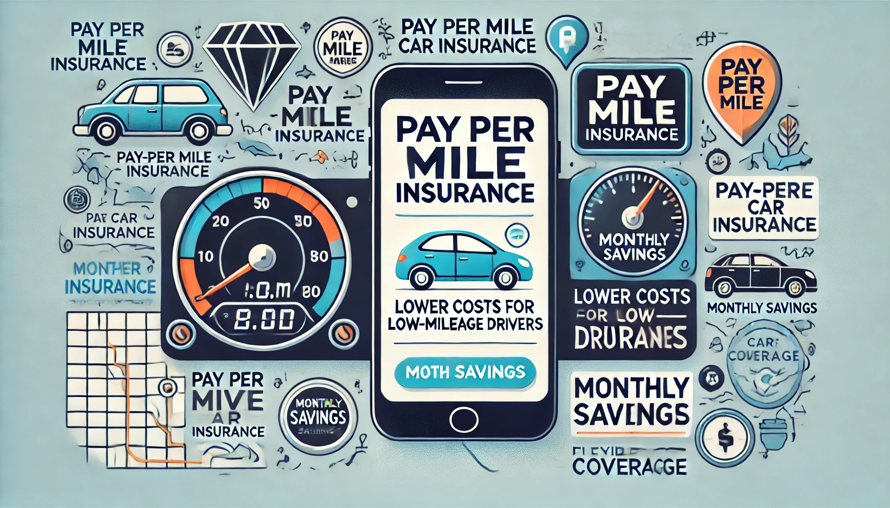 Pay-per-mile car insurance concept with low-mileage driver comparing quotes