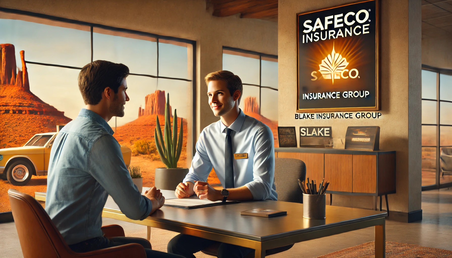 Local independent agent helping a family compare Safeco insurance quotes