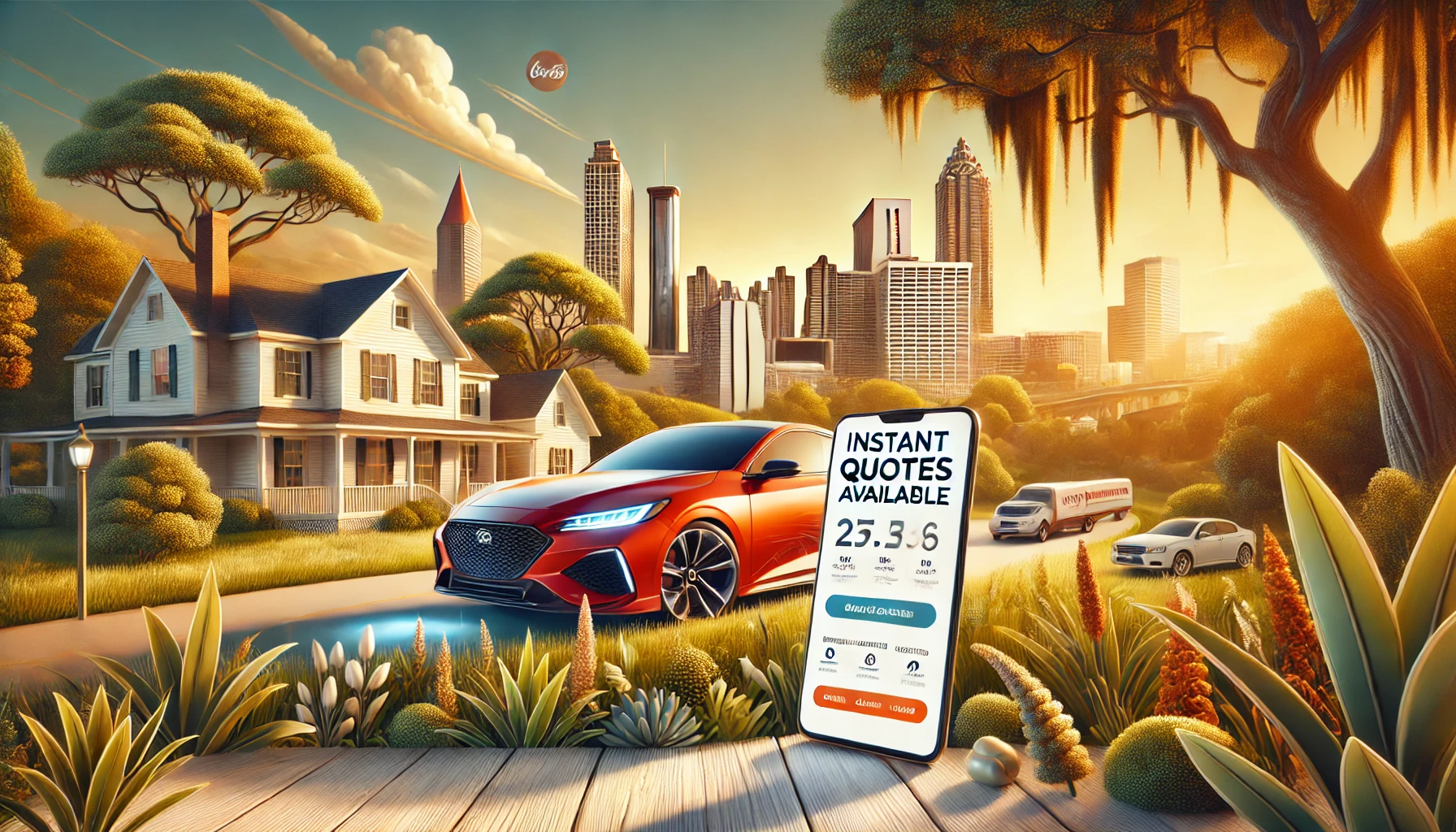 Georgia highway with cars driving past trees at sunset representing auto insurance coverage