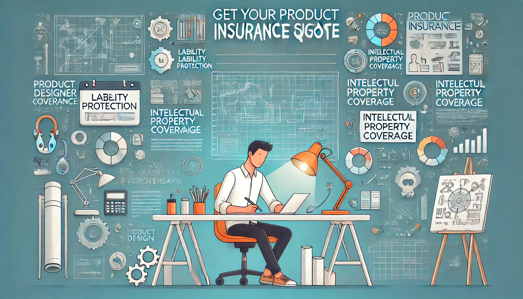 Product designer reviewing liability coverage options and tools insurance