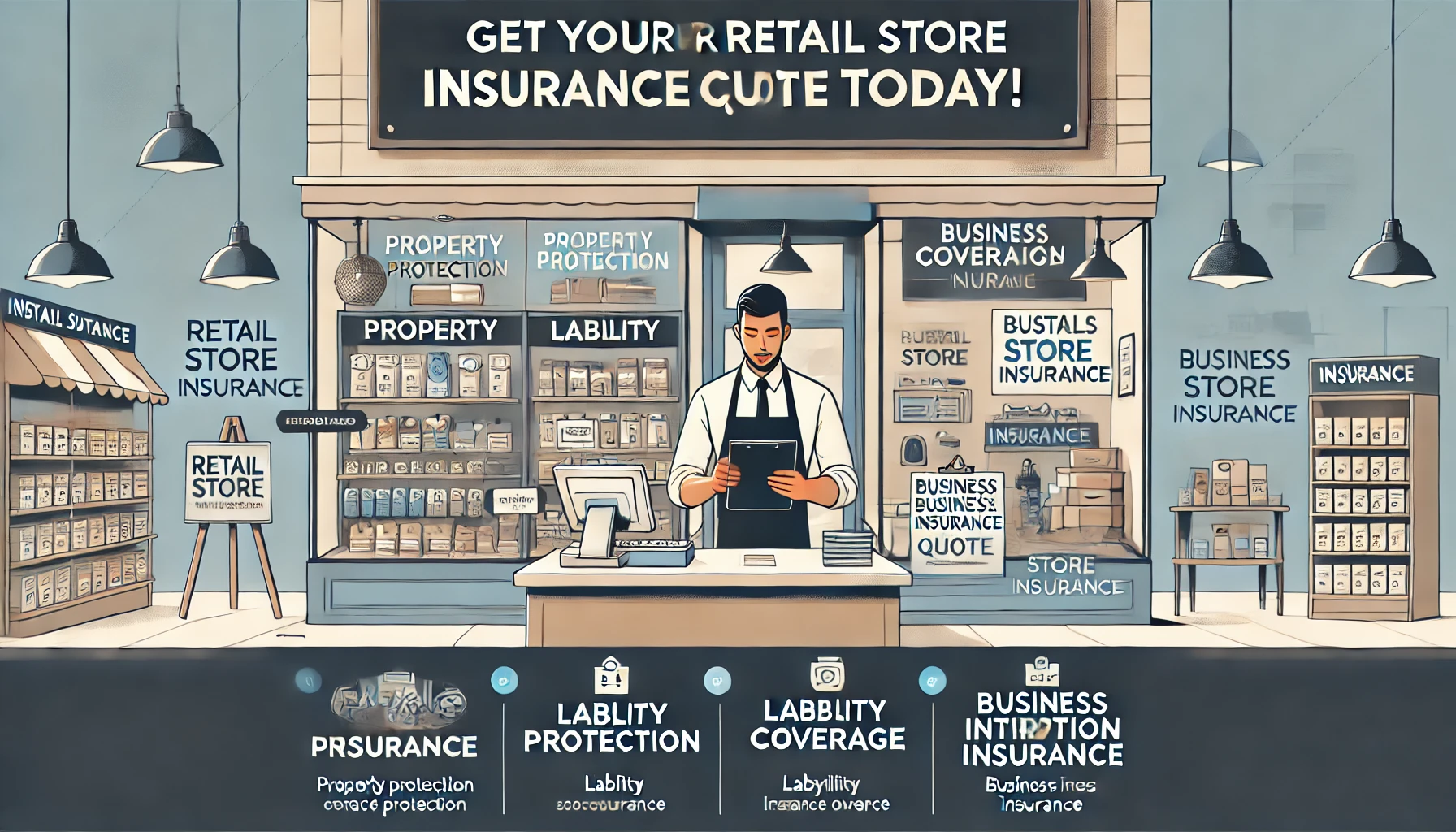 Retail store owner reviewing insurance quote options on a tablet inside a shop
