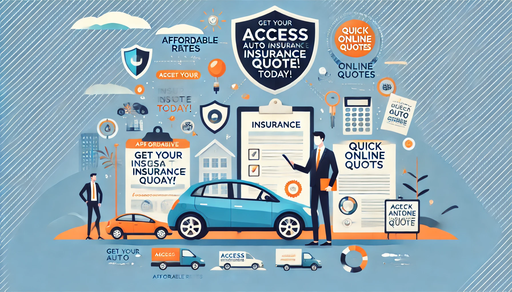 Driver reviewing Access Auto Insurance quotes with an independent agent in front of a car