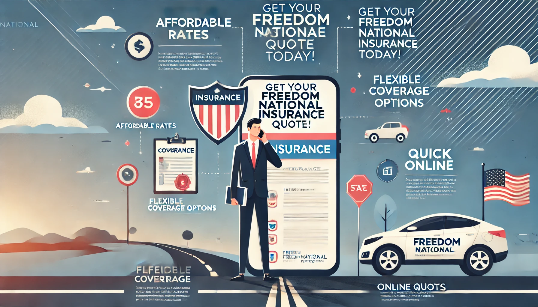 Freedom National insurance quote illustration with a customer comparing coverage options online