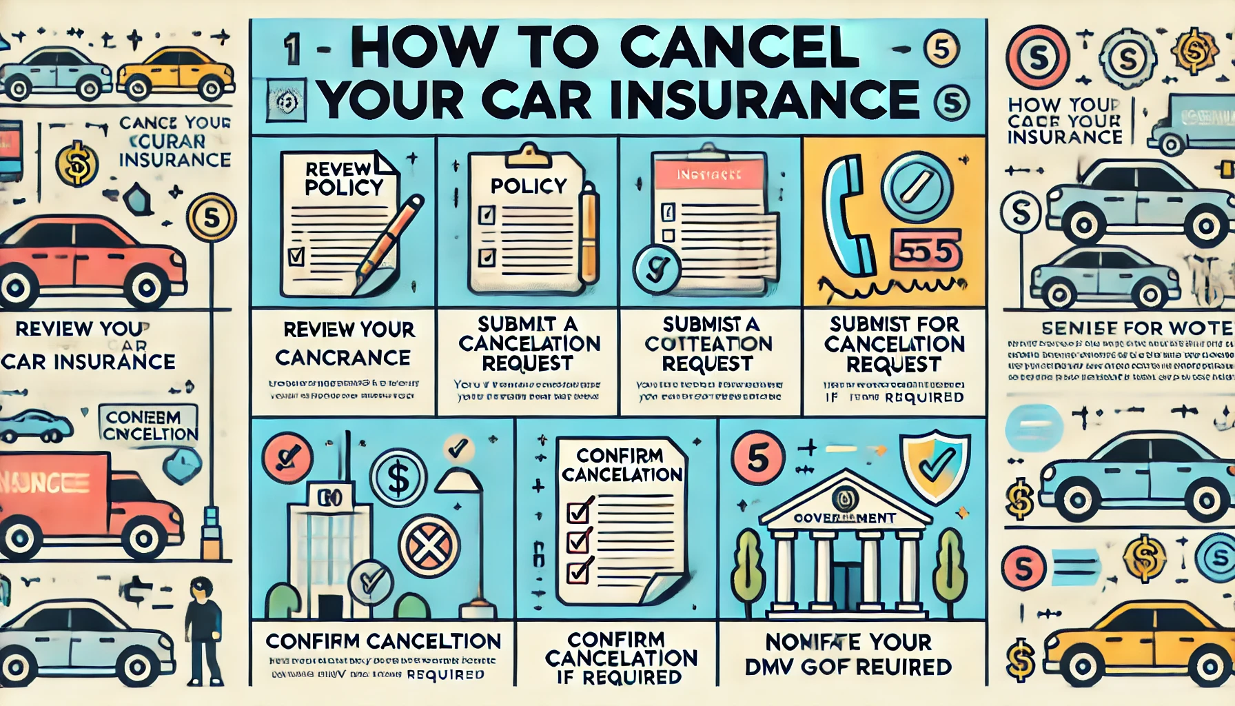 Driver cancelling car insurance online with policy documents nearby