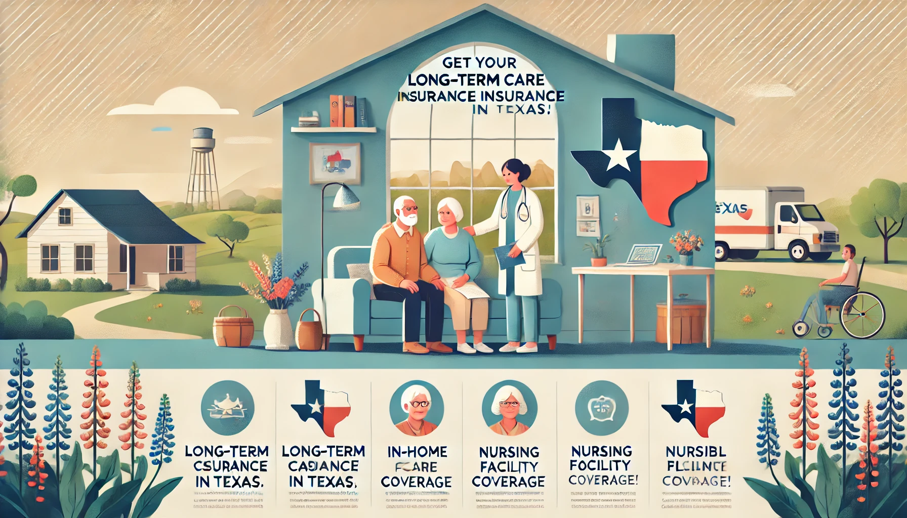 Texas couple reviewing long-term care insurance options at their kitchen table