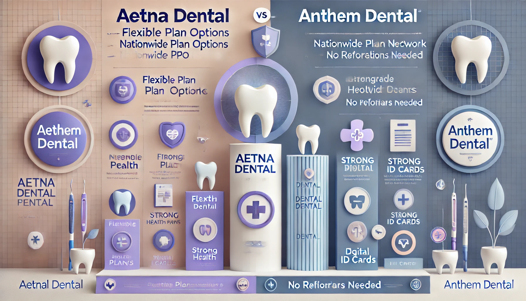 Side-by-side comparison of Aetna and Anthem dental plan features on a checklist