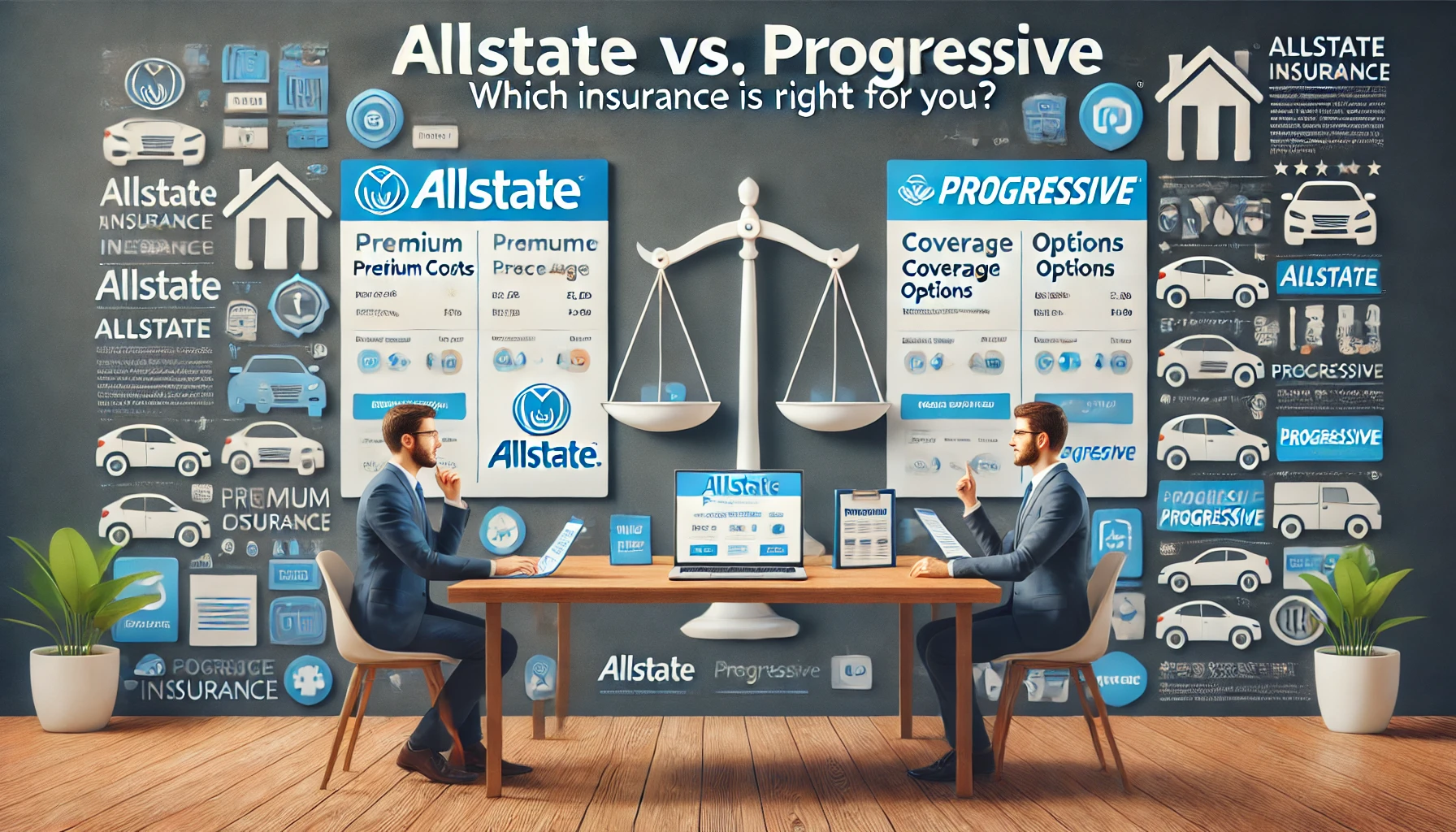 Allstate vs Progressive auto insurance comparison with car keys and policy paperwork