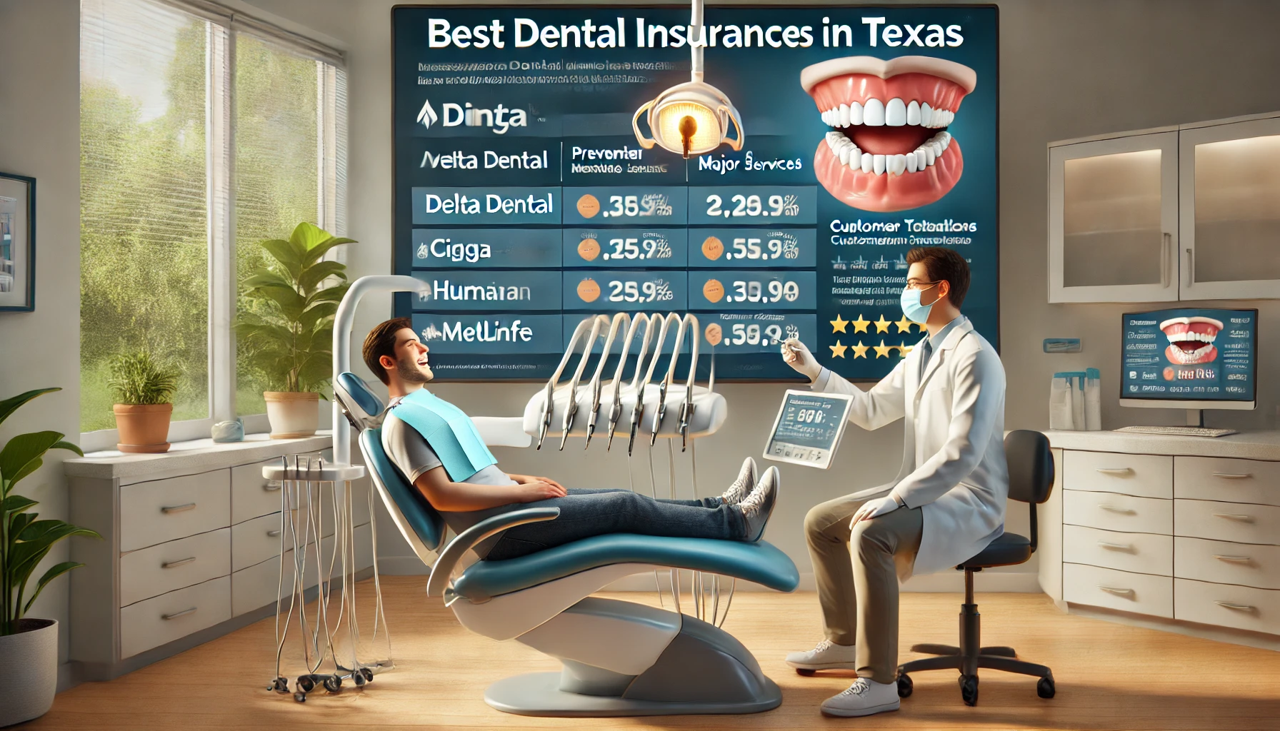 Texas dental insurance comparison with dentist and patient reviewing a treatment plan and coverage options