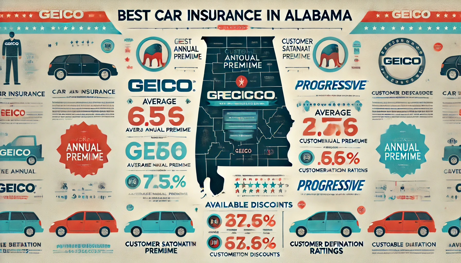 Alabama driver comparing GEICO and Progressive car insurance quotes online