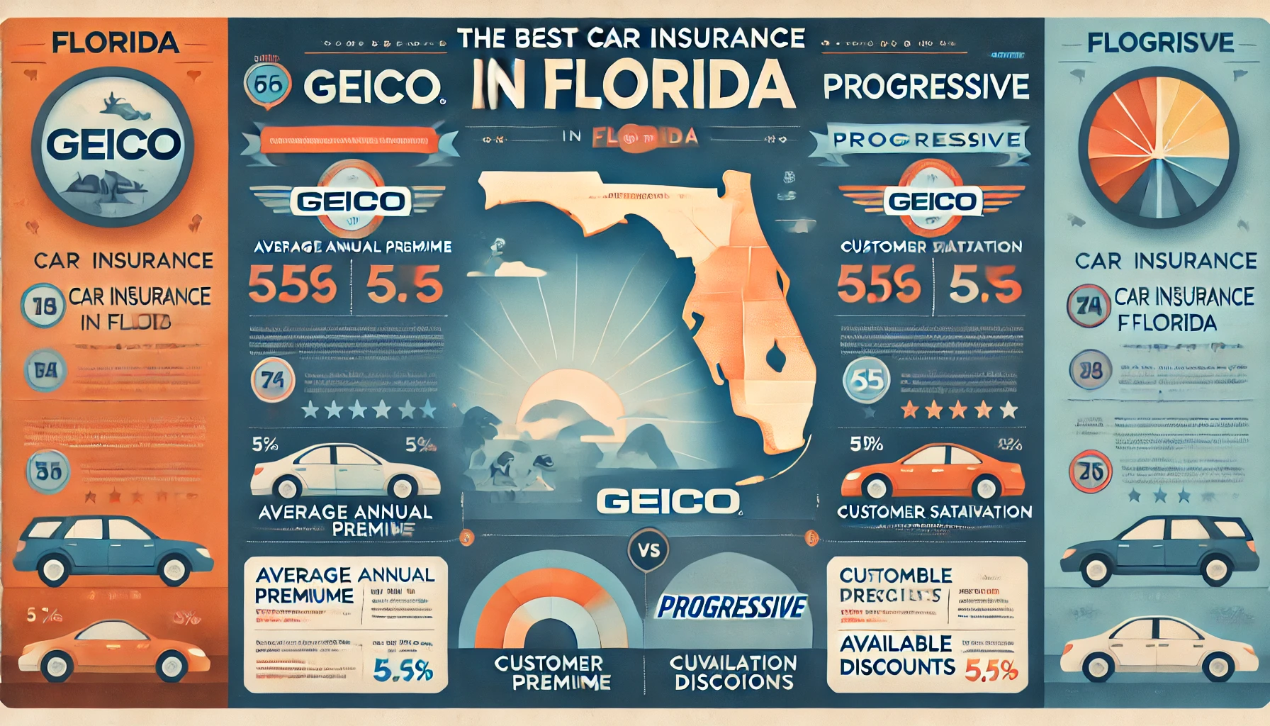 Florida car insurance comparison showing GEICO and Progressive side by side for 2026 drivers