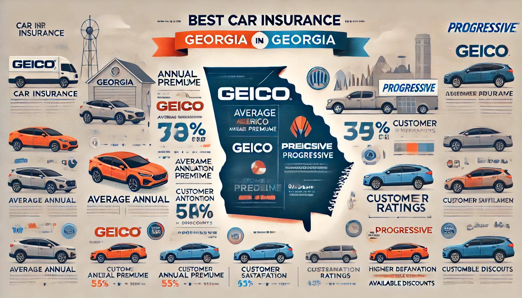 Georgia driver comparing GEICO and Progressive auto insurance quotes side by side