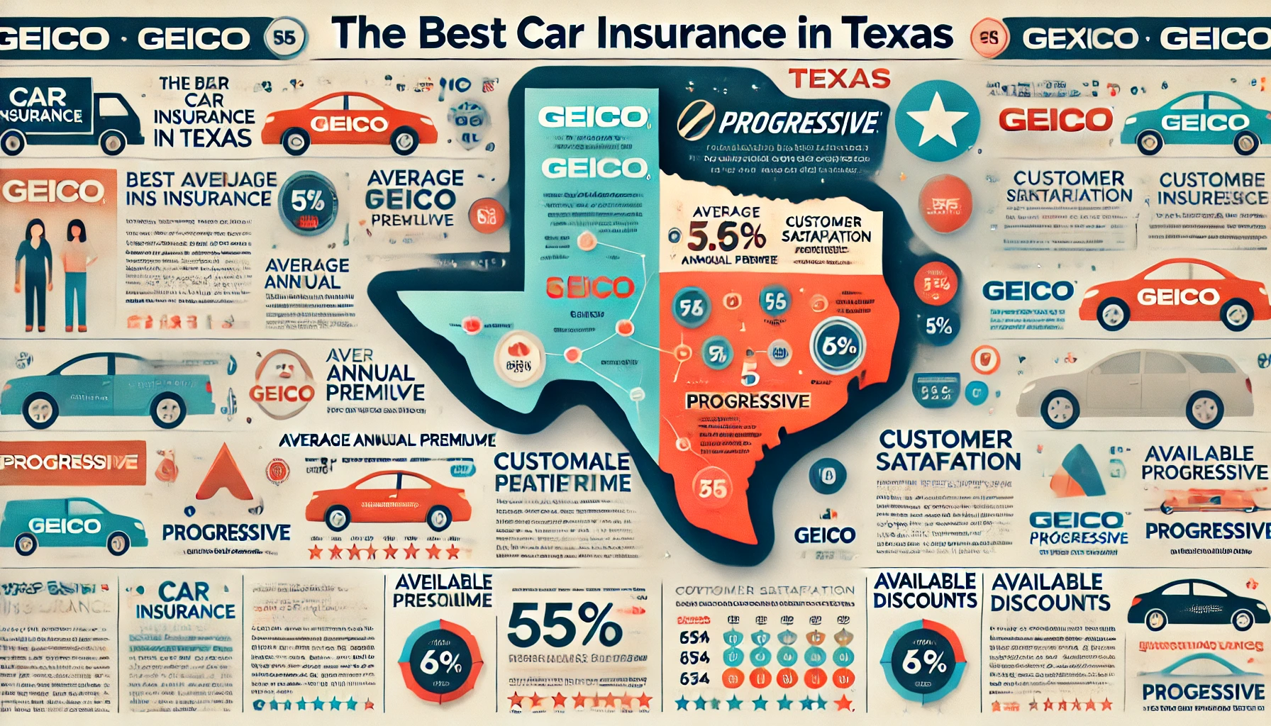 Texas driver comparing GEICO and Progressive auto insurance quotes side by side