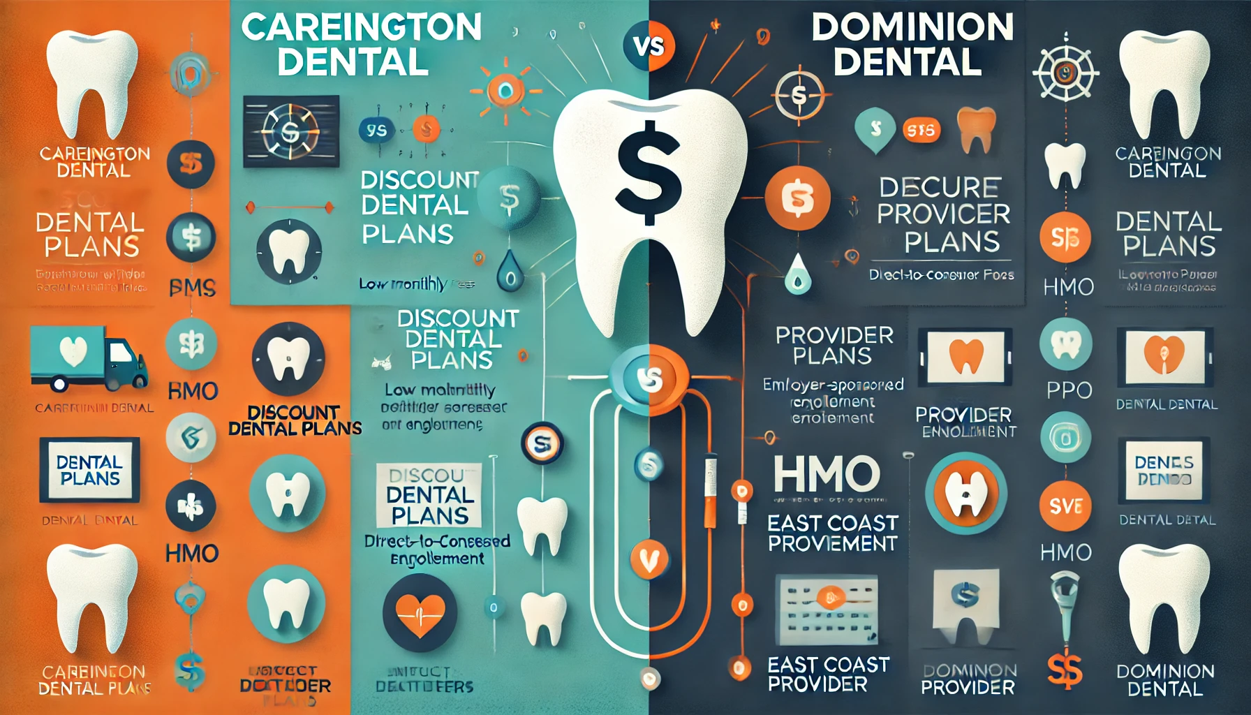 Careington Dental vs Dominion Dental comparison for 2026 showing dental savings plans, dental insurance, provider networks, annual maximums, and out-of-pocket costs