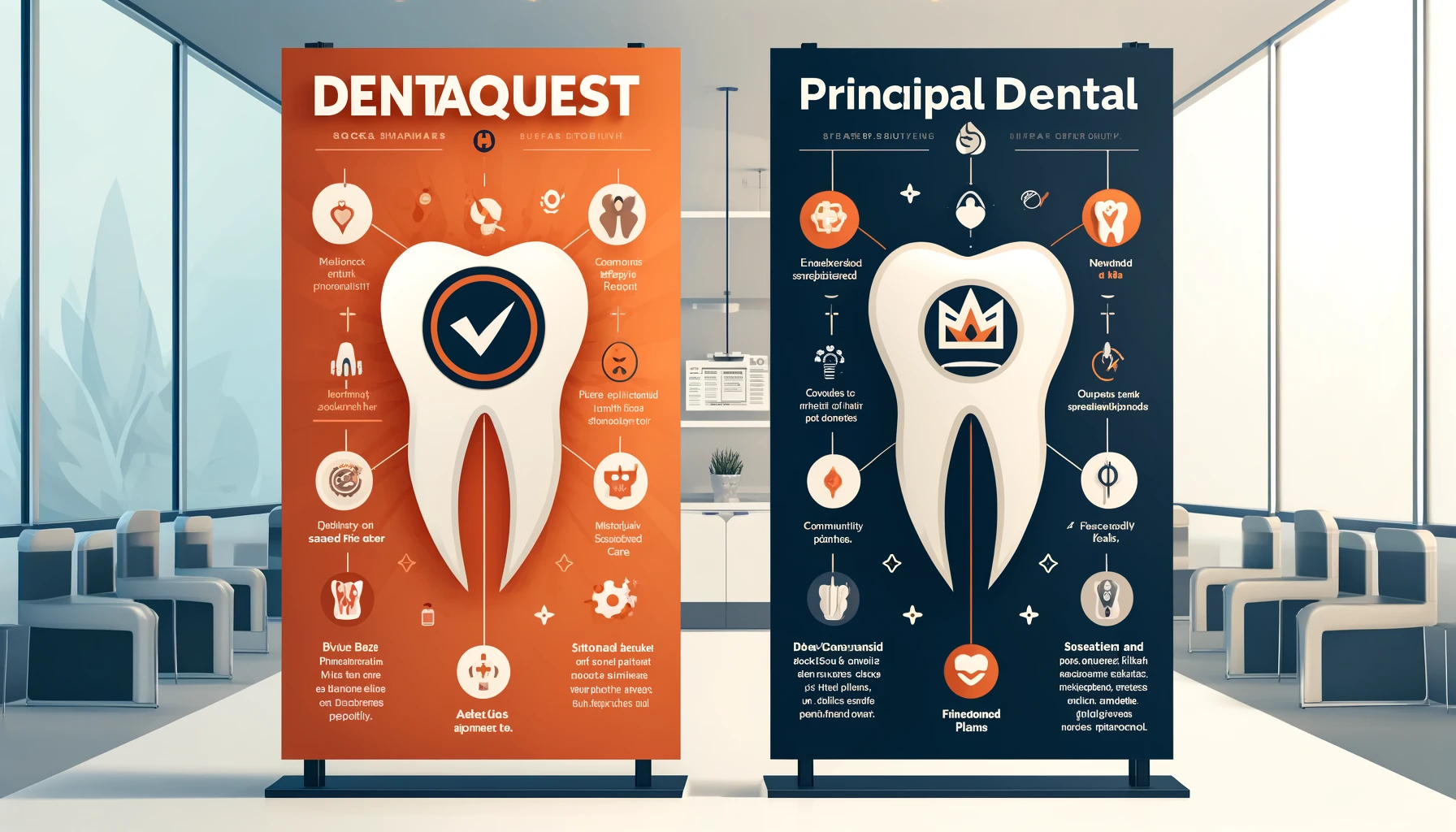 Side-by-side comparison of DentaQuest and Principal dental plans, including preventive, basic, major and networks