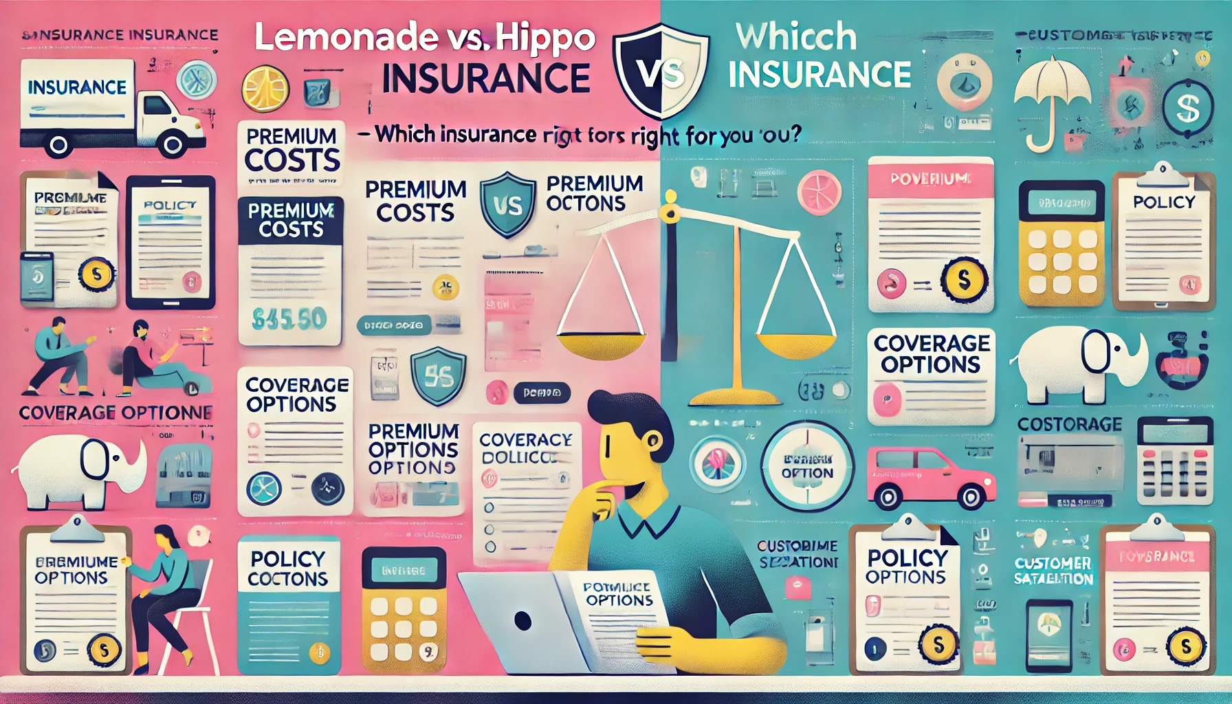 Lemonade and Hippo home insurance policies being compared on a laptop