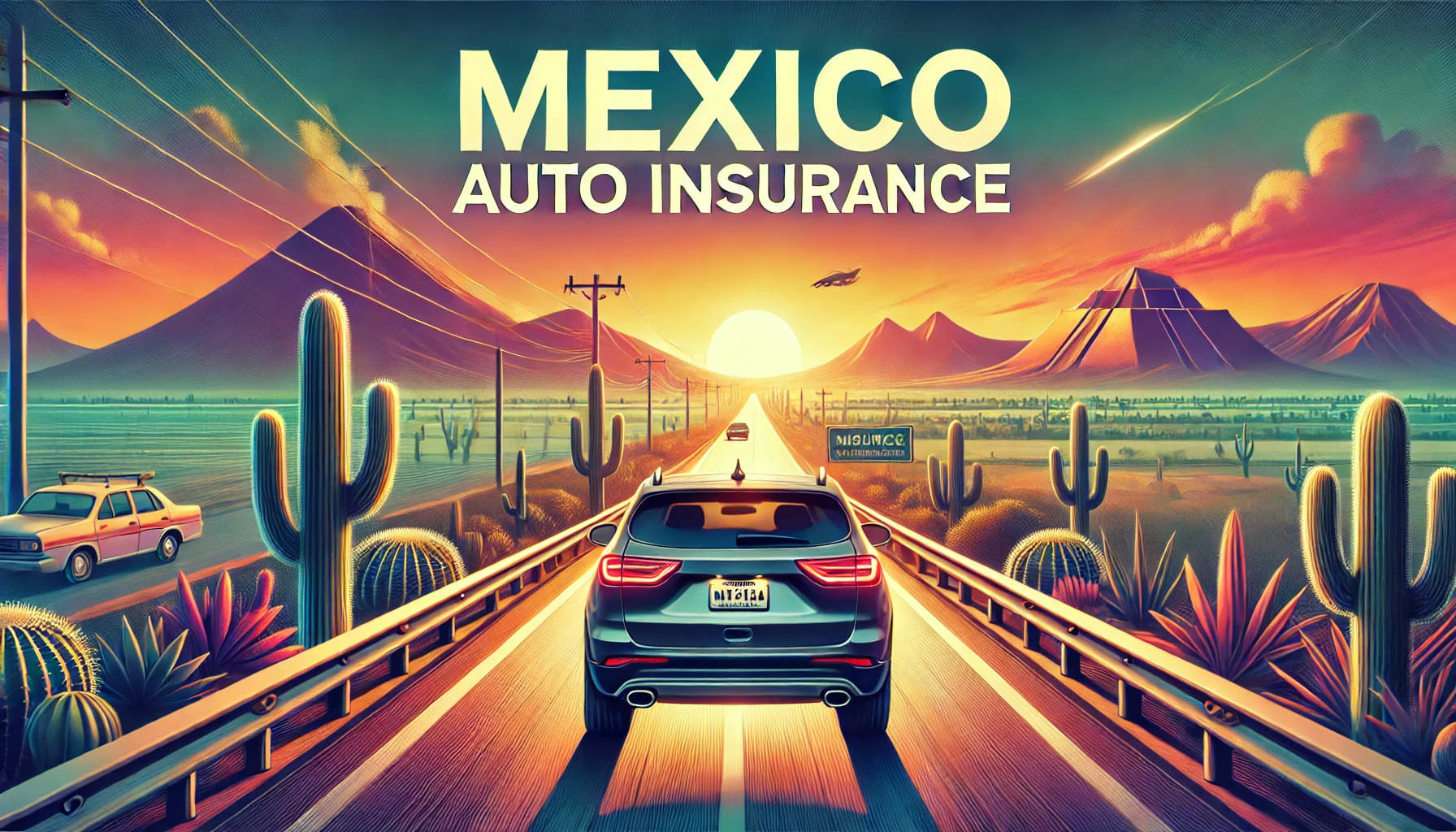 Vehicle with U.S. plates heading into Mexico for a road trip, representing Mexico auto insurance protection for cross-border drivers