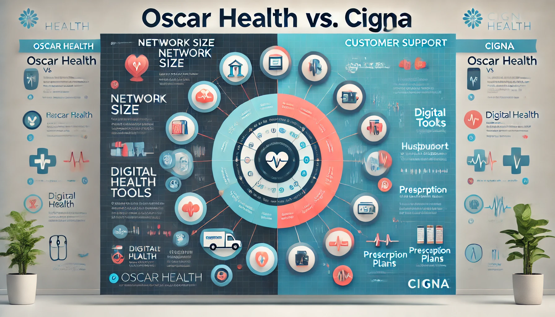 Advisor comparing Oscar Health and Cigna health insurance plans on a laptop