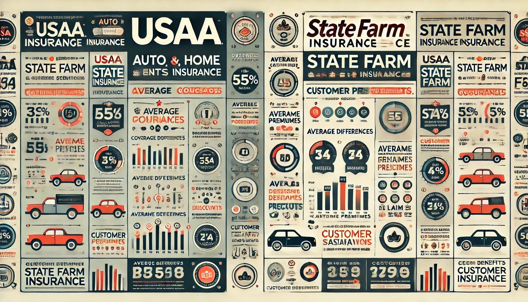 USAA versus State Farm auto insurance comparison with coverage and discount factors