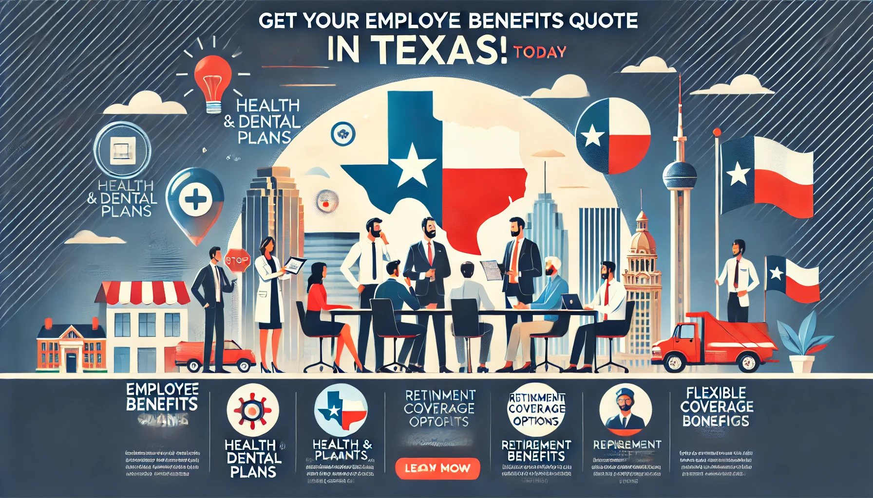Texas employers comparing 2026 employee benefits quotes with an independent agency