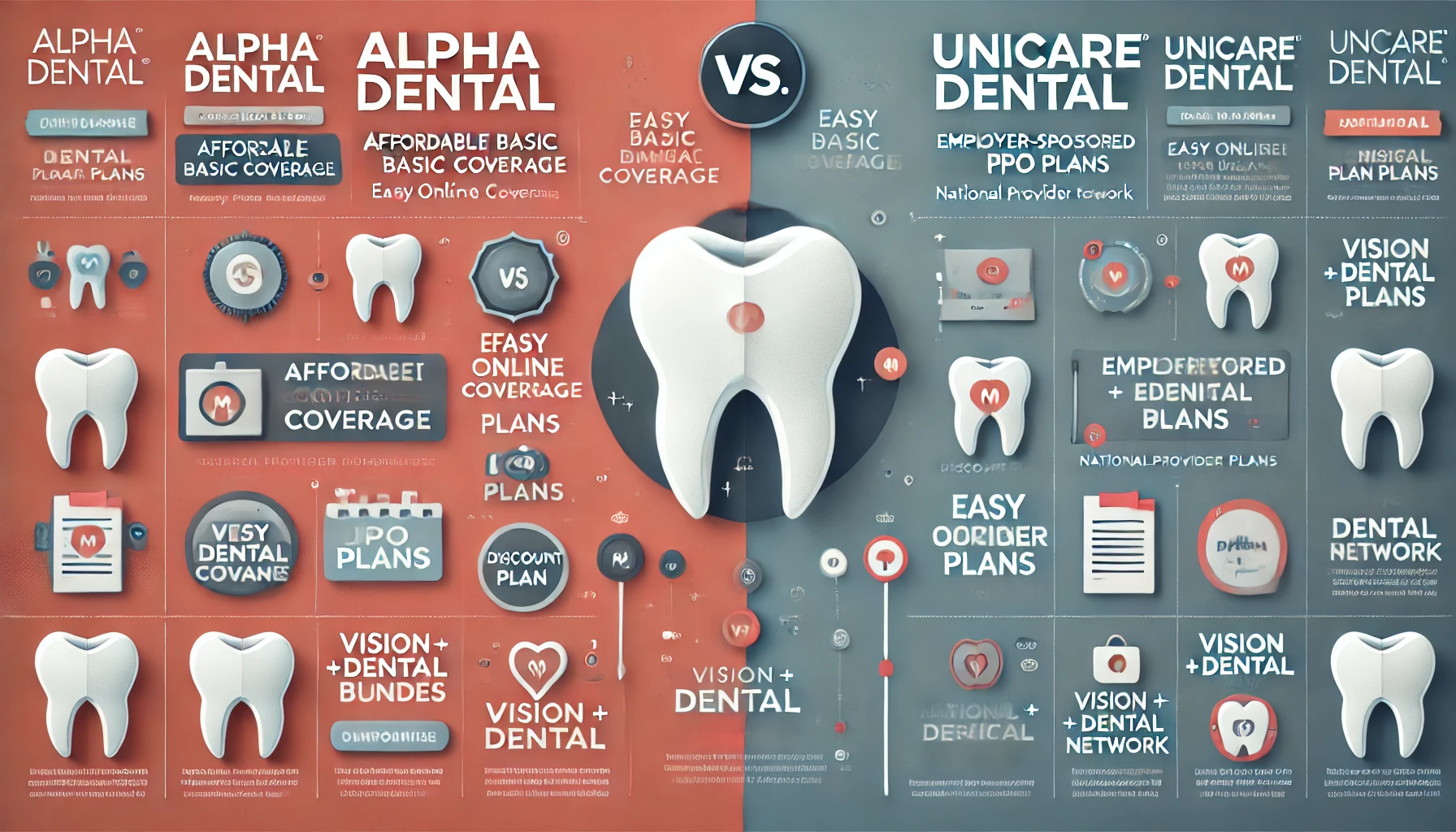 Comparing Alpha Dental and UniCare Dental plan options on a laptop
