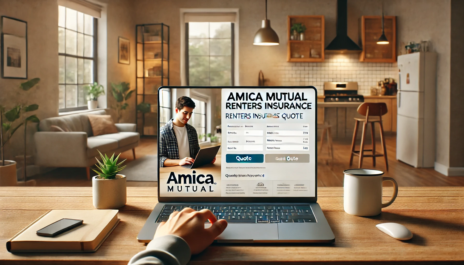 Tenant reviewing an Amica Mutual renters insurance quote on a laptop