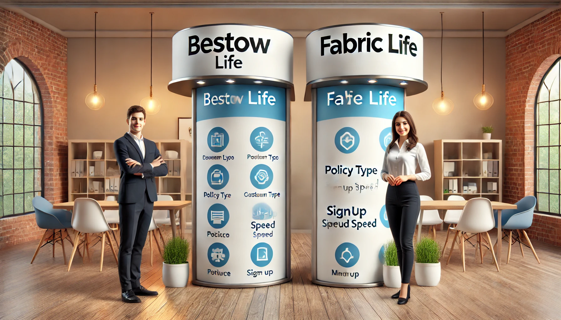 Bestow vs Fabric term life comparison with online application steps and coverage features shown side-by-side