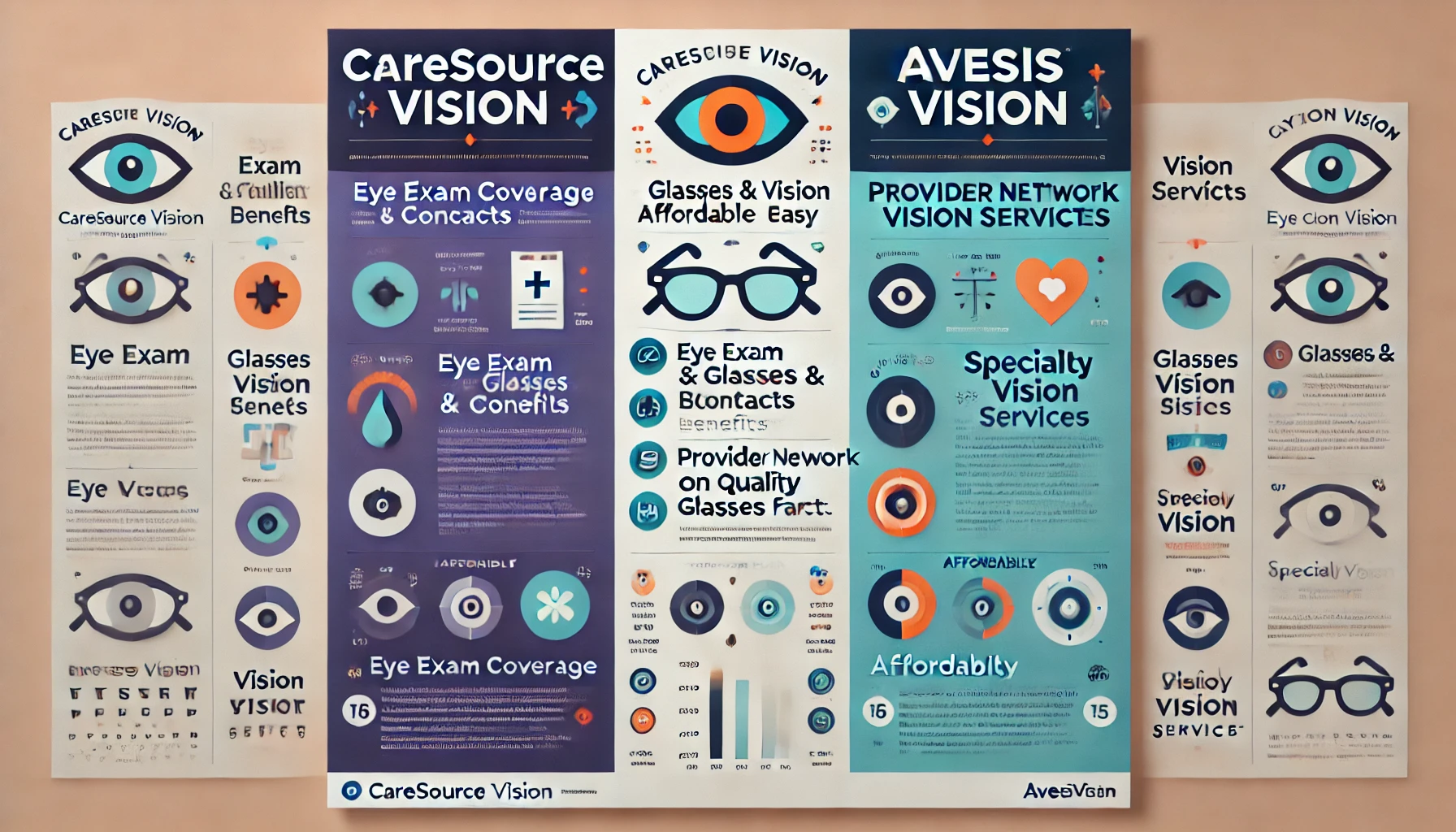 Side-by-side comparison of CareSource Vision and Avesis Vision networks, copays, and allowances