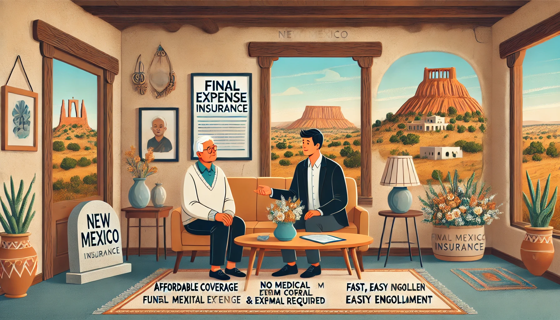 Final expense insurance in New Mexico — senior couple reviewing coverage to help their family with funeral and burial costs