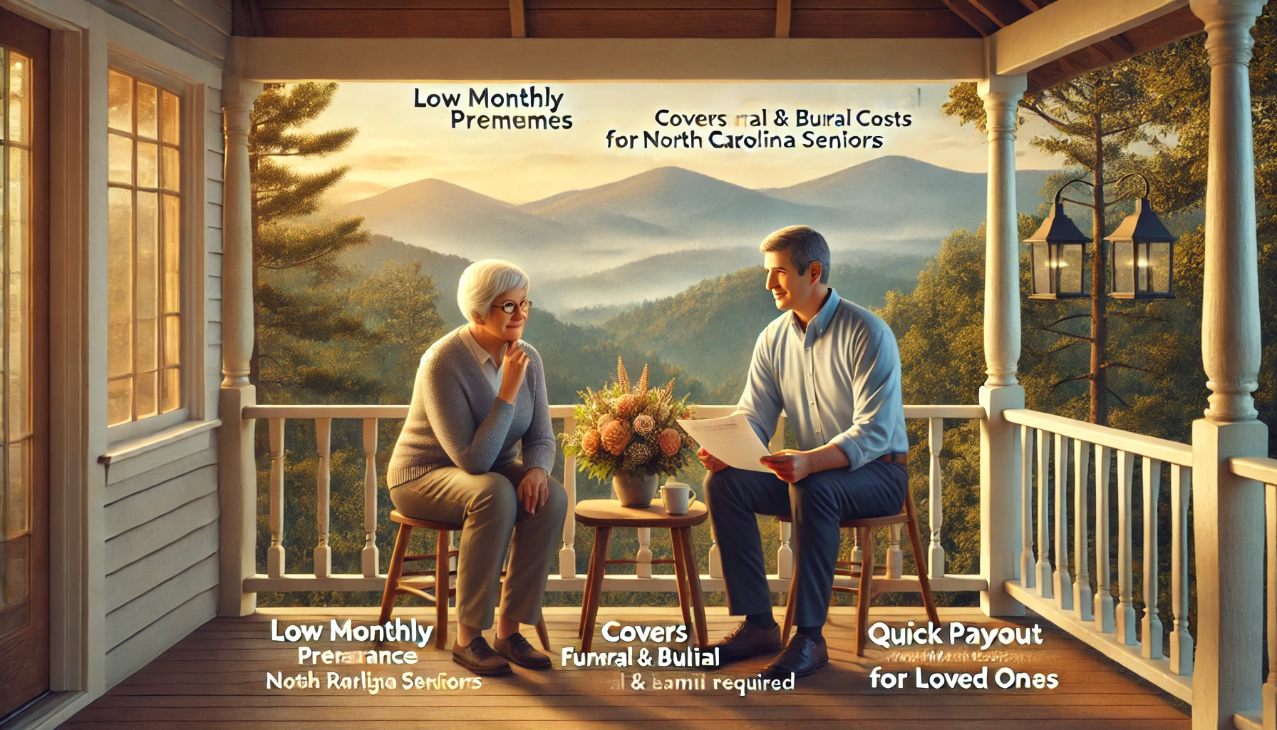 North Carolina seniors discussing final expense insurance options at home