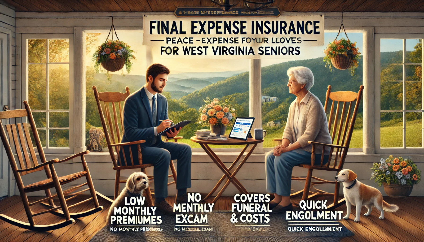 West Virginia senior and family reviewing affordable final expense insurance options with a local agent