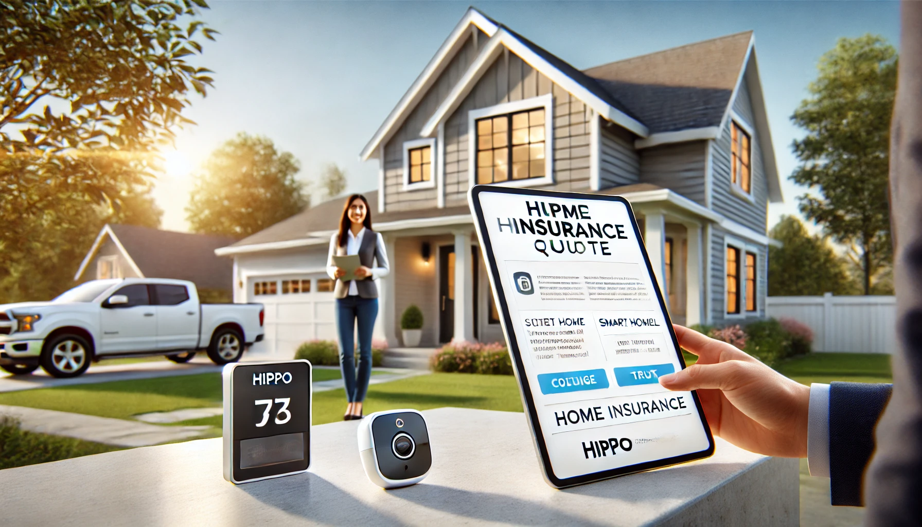 Homeowner reviewing a Hippo home insurance quote on a tablet