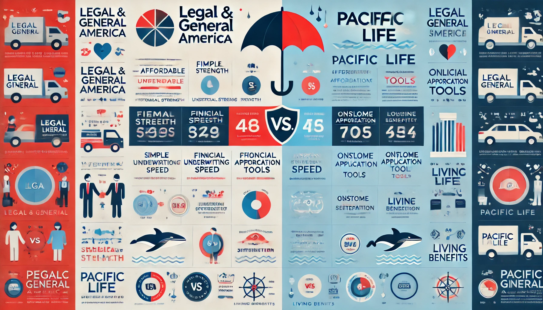 Advisor comparing Legal & General America and Pacific Life life insurance options on a laptop