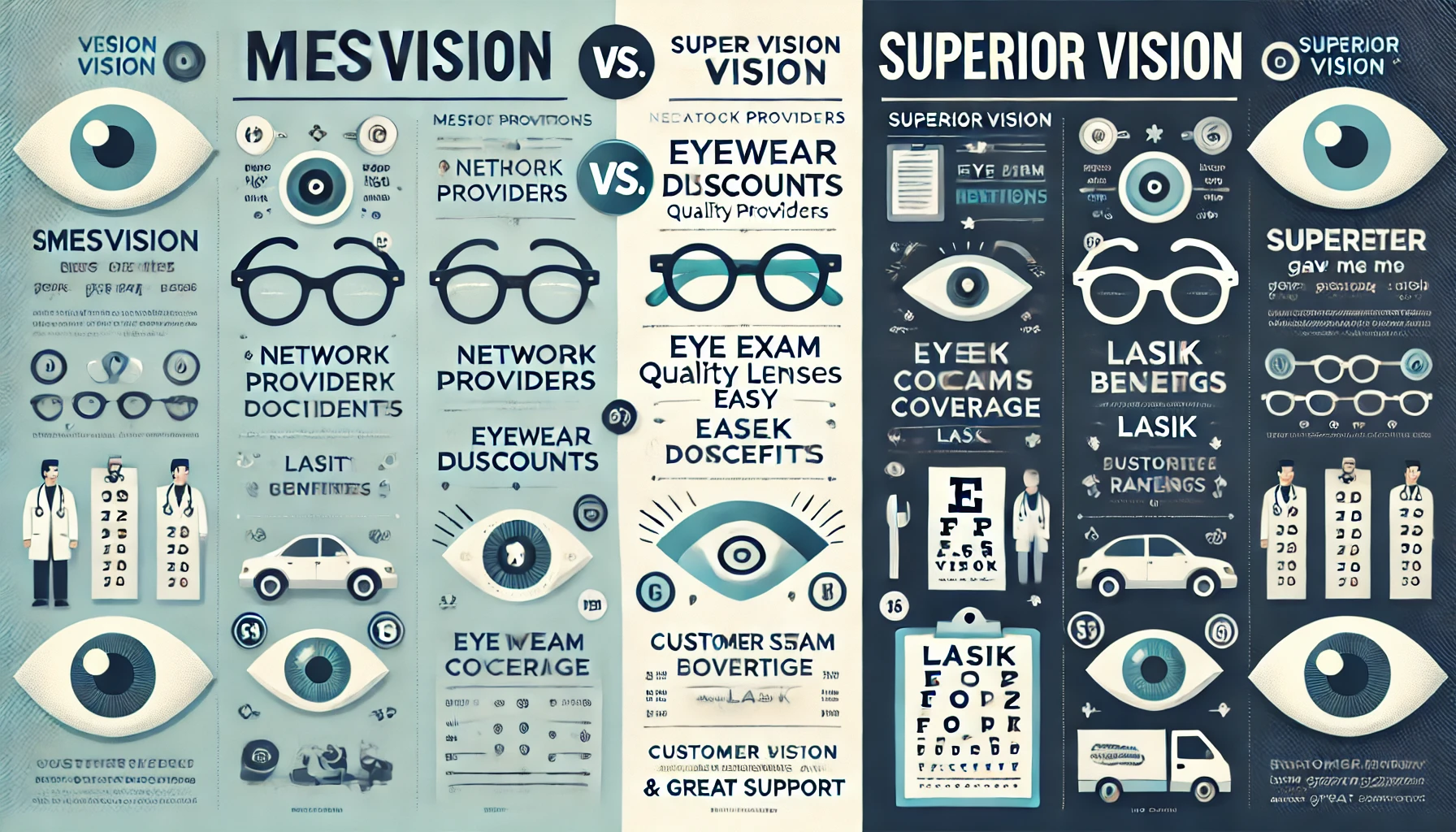 Vision insurance comparison with eye exam, frames and lenses options