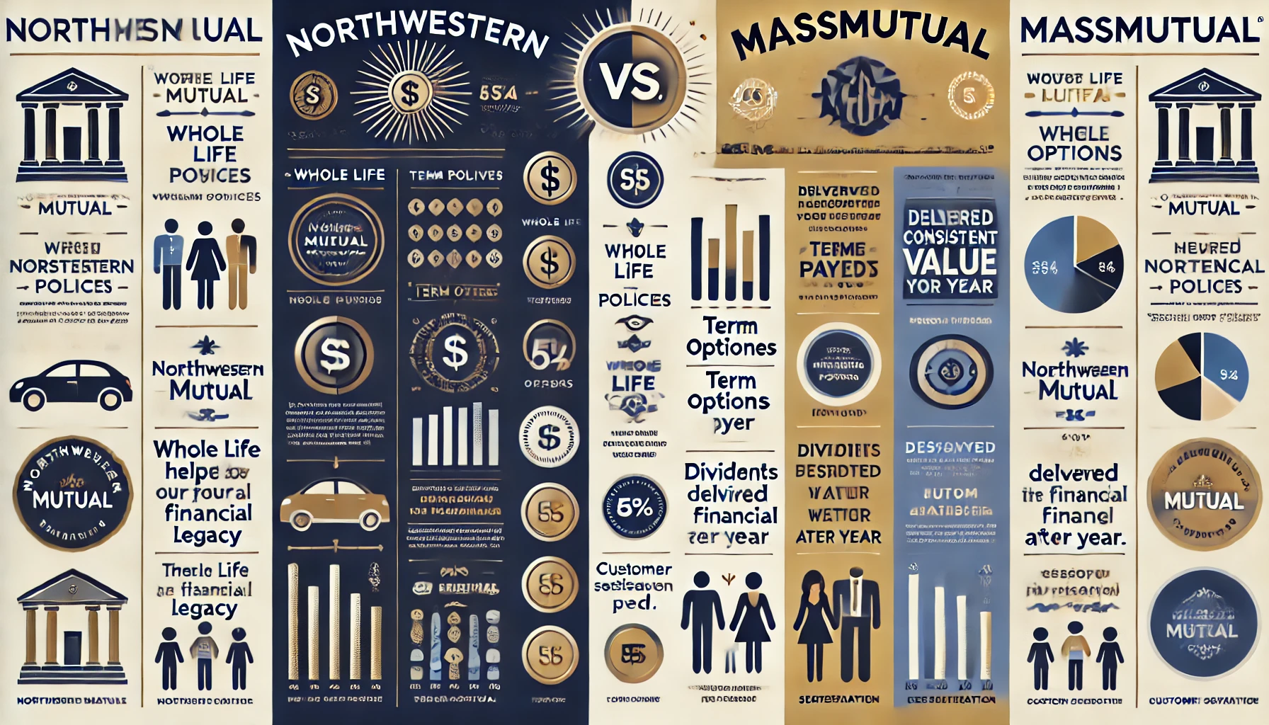 Clients reviewing Northwestern Mutual and MassMutual life insurance illustrations side by side