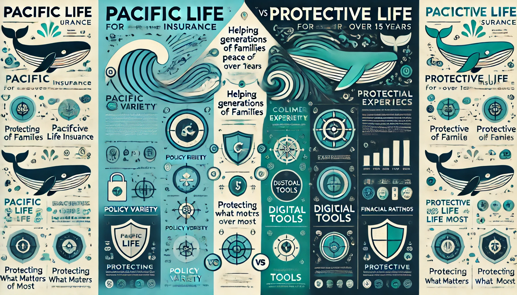 Pacific Life vs Protective Life comparison showing term life, universal life, indexed universal life, and whole life options