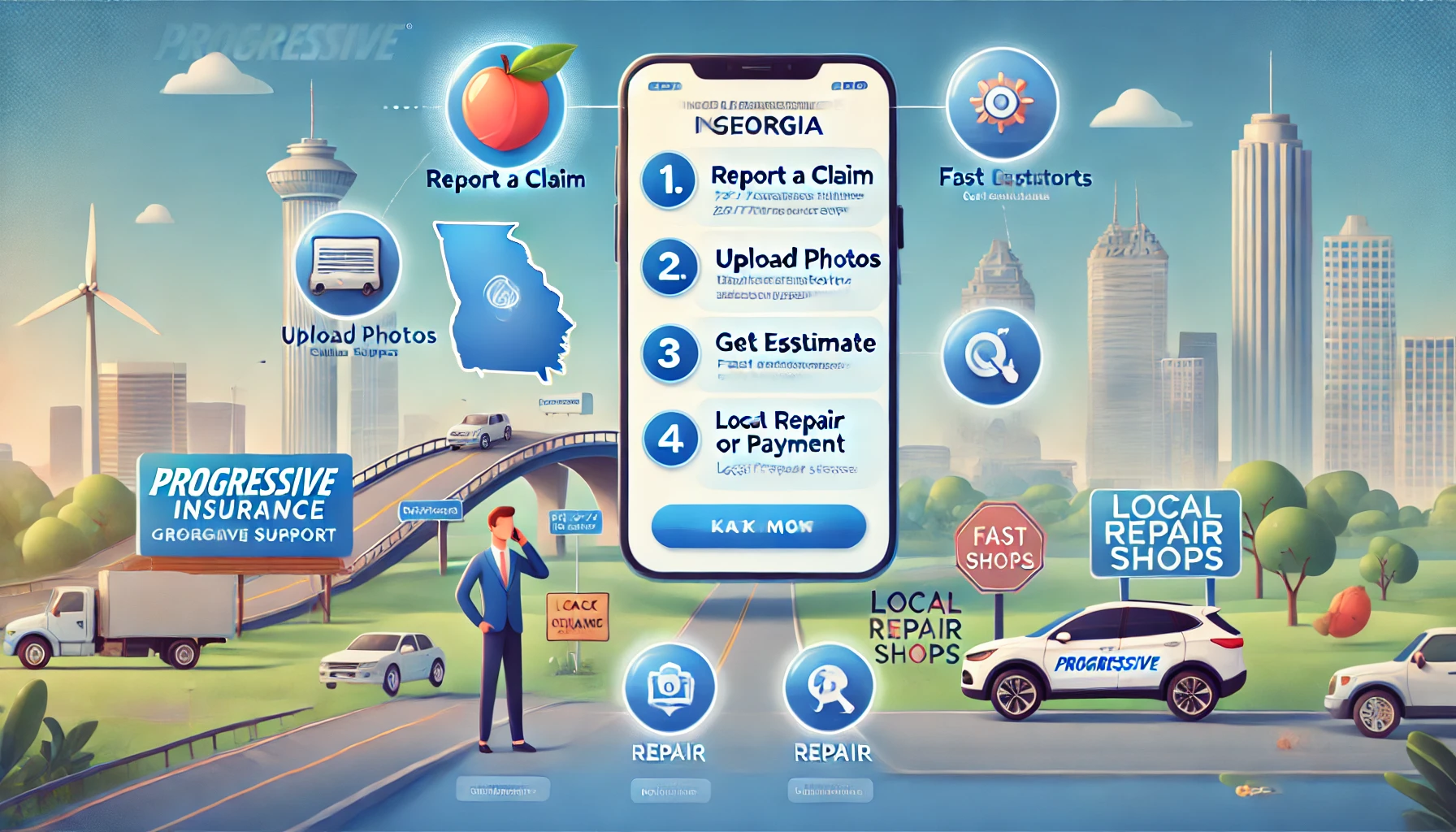 Progressive insurance claims help in Georgia for accidents, hail, glass, towing, rentals, and total loss situations