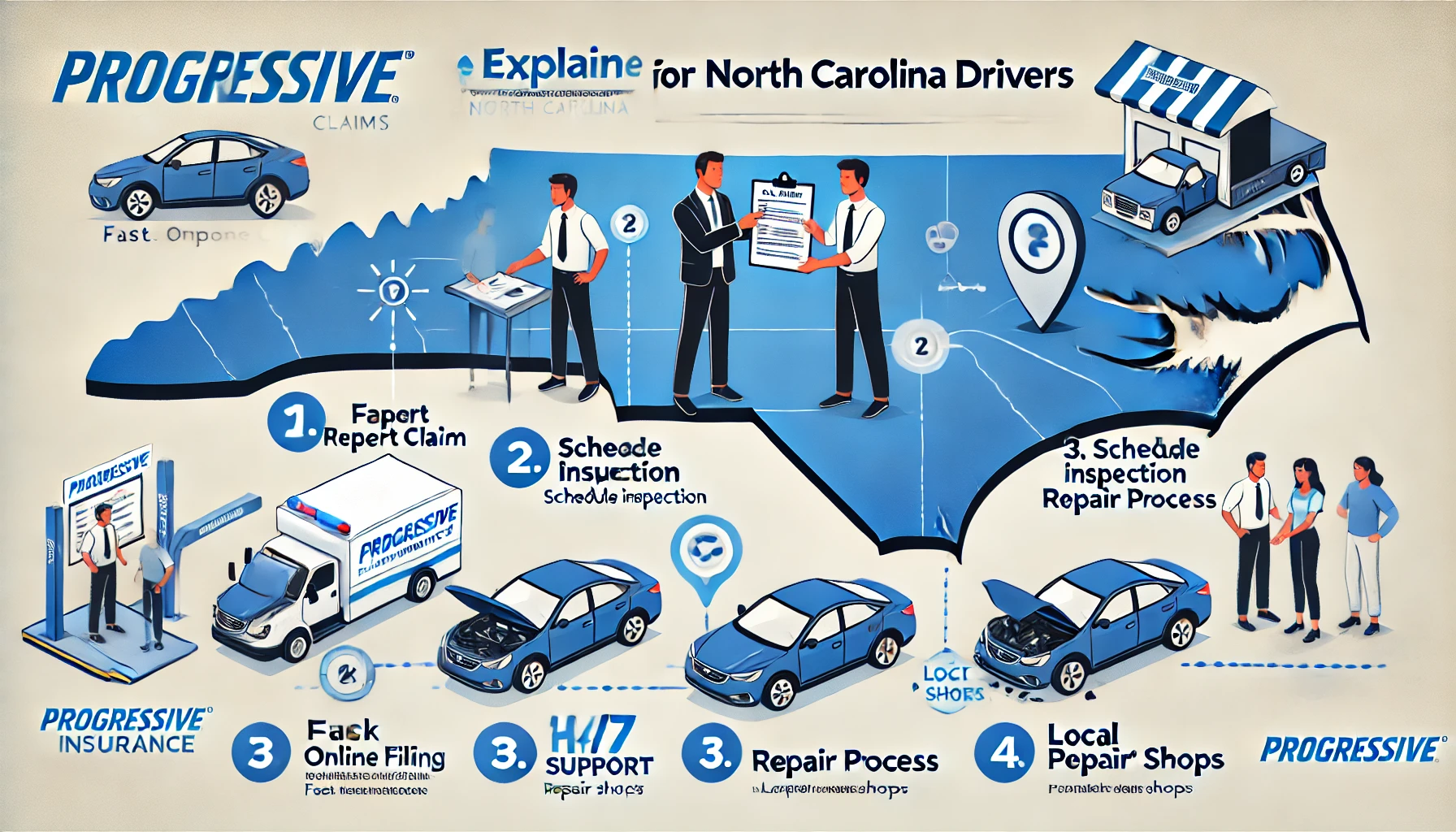 Progressive insurance claims guide in North Carolina showing how to file and track auto and property claims