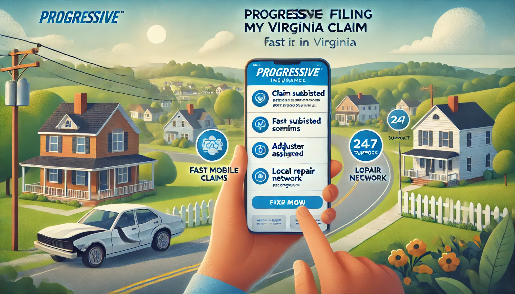 Virginia driver documenting an accident scene for a Progressive insurance claim
