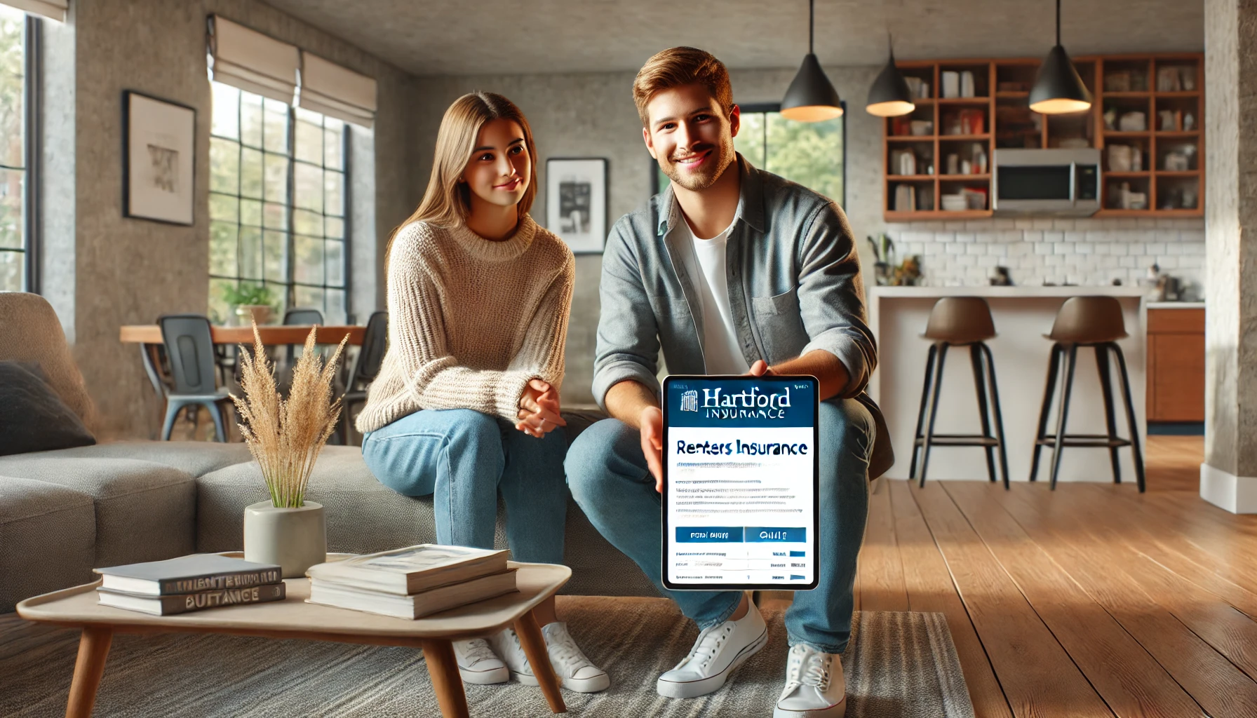 Renter reviewing The Hartford renters insurance quote with an independent agent