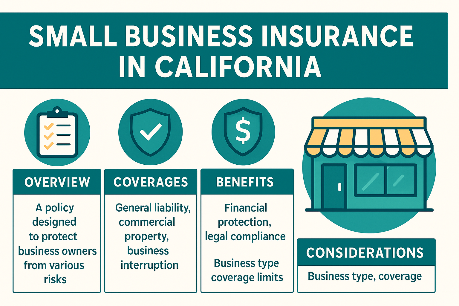 Small business insurance in California – general liability, BOP, workers’ comp, commercial auto