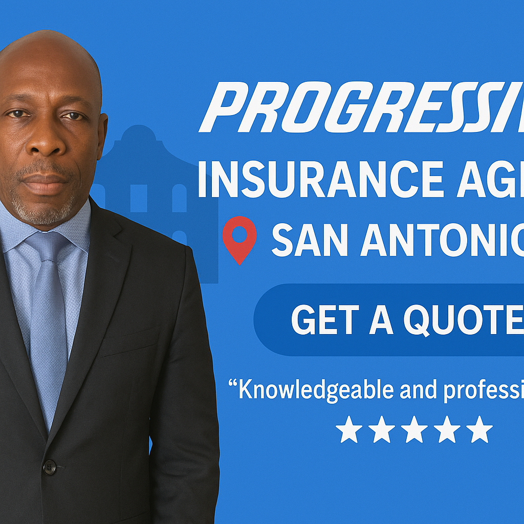 Progressive insurance agent in San Antonio, Texas helping a driver compare auto and property coverage