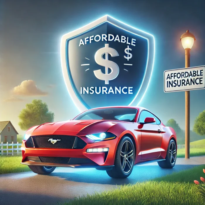Blue Ford Mustang parked curbside at golden hour, representing affordable Mustang insurance options