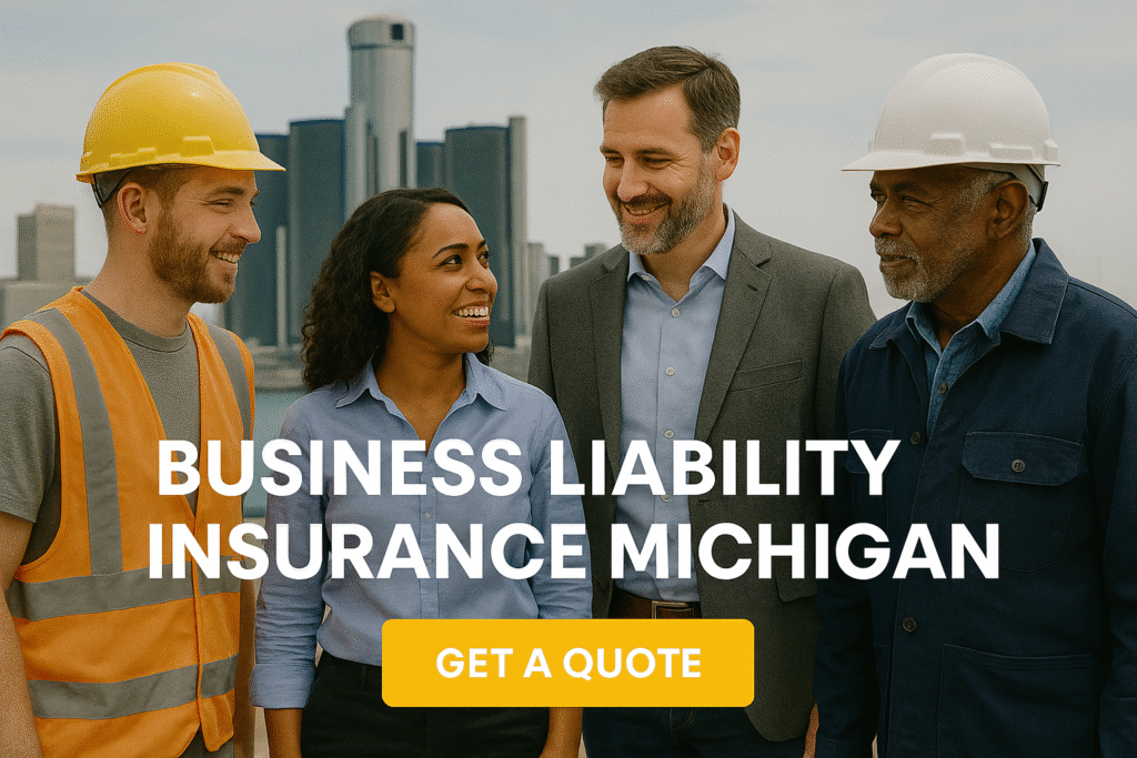Business owner in Michigan reviewing liability insurance options in the office