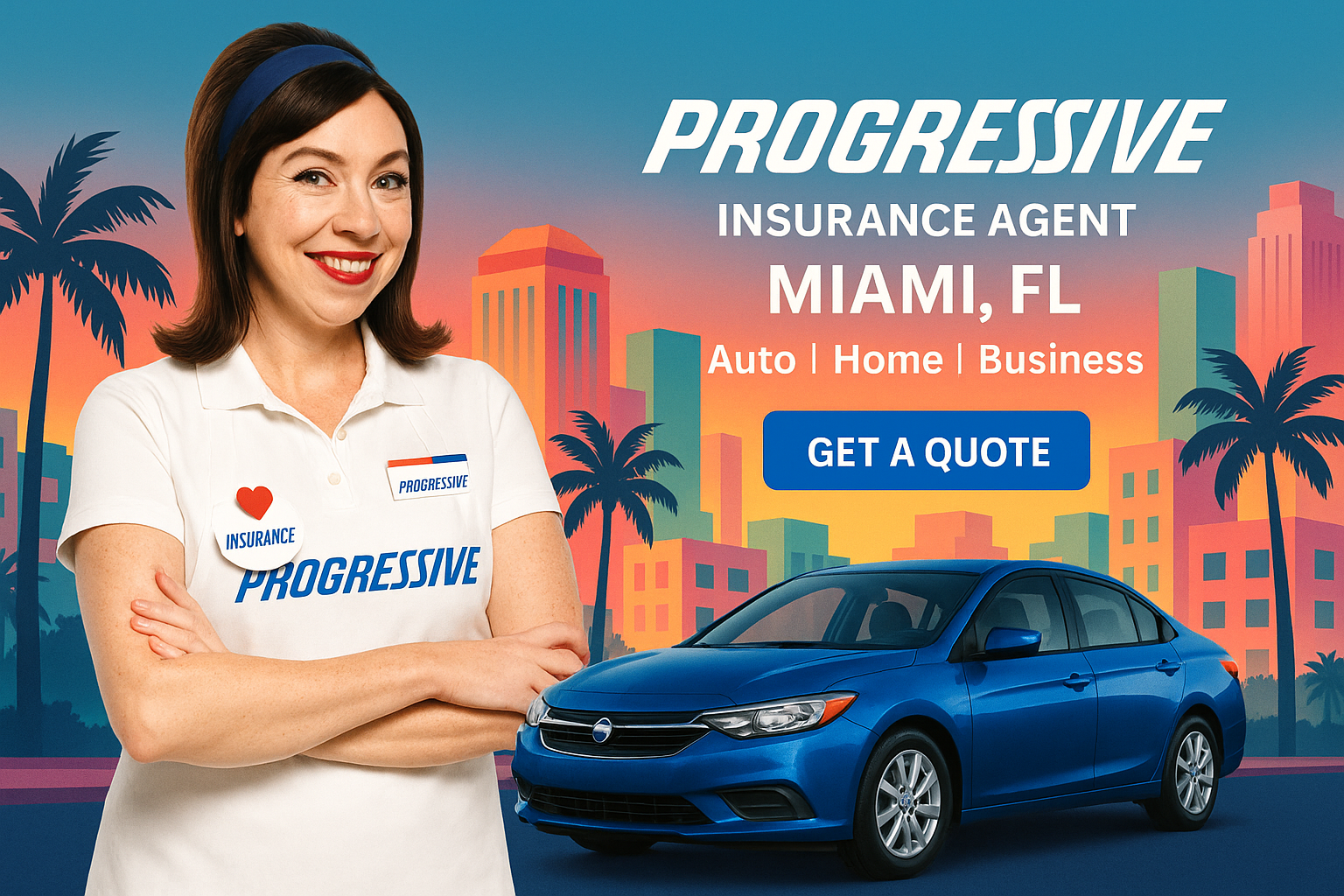 Progressive insurance agent in Miami Florida helping drivers, condo owners, renters, and business owners compare coverage