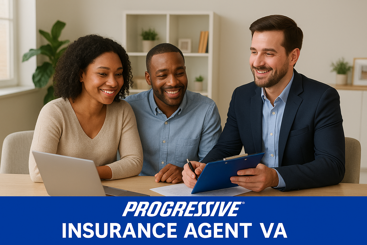 Virginia driver reviewing Progressive auto insurance options with an independent agent