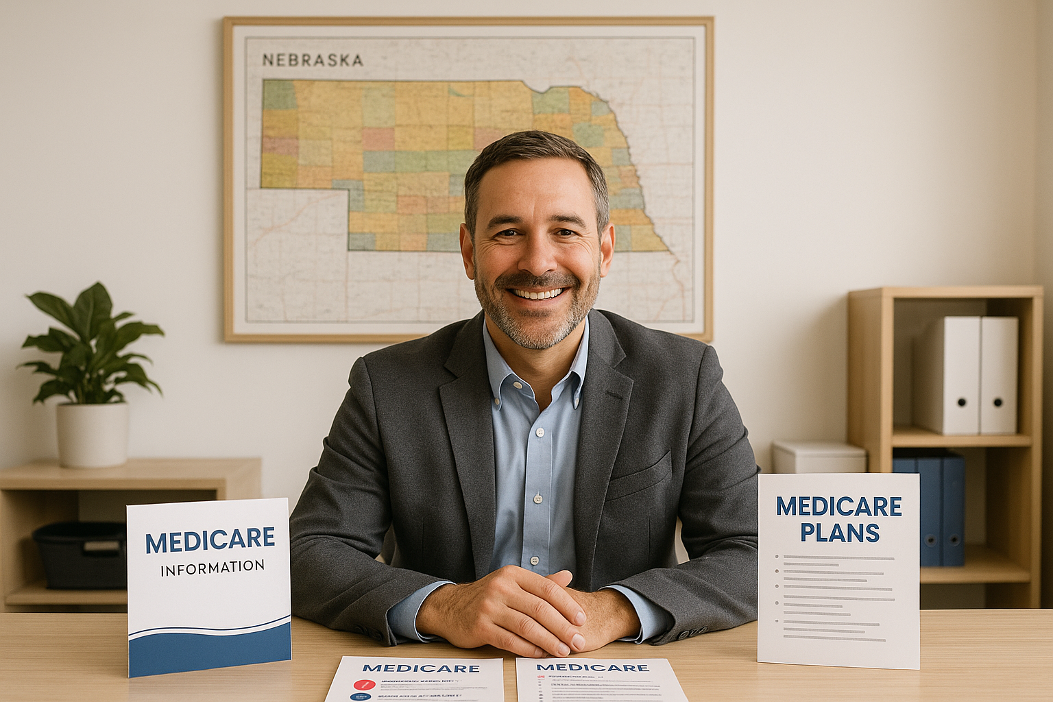 Nebraska Medicare agent reviewing 2026 Medicare Advantage, Medigap, and Part D options with a couple