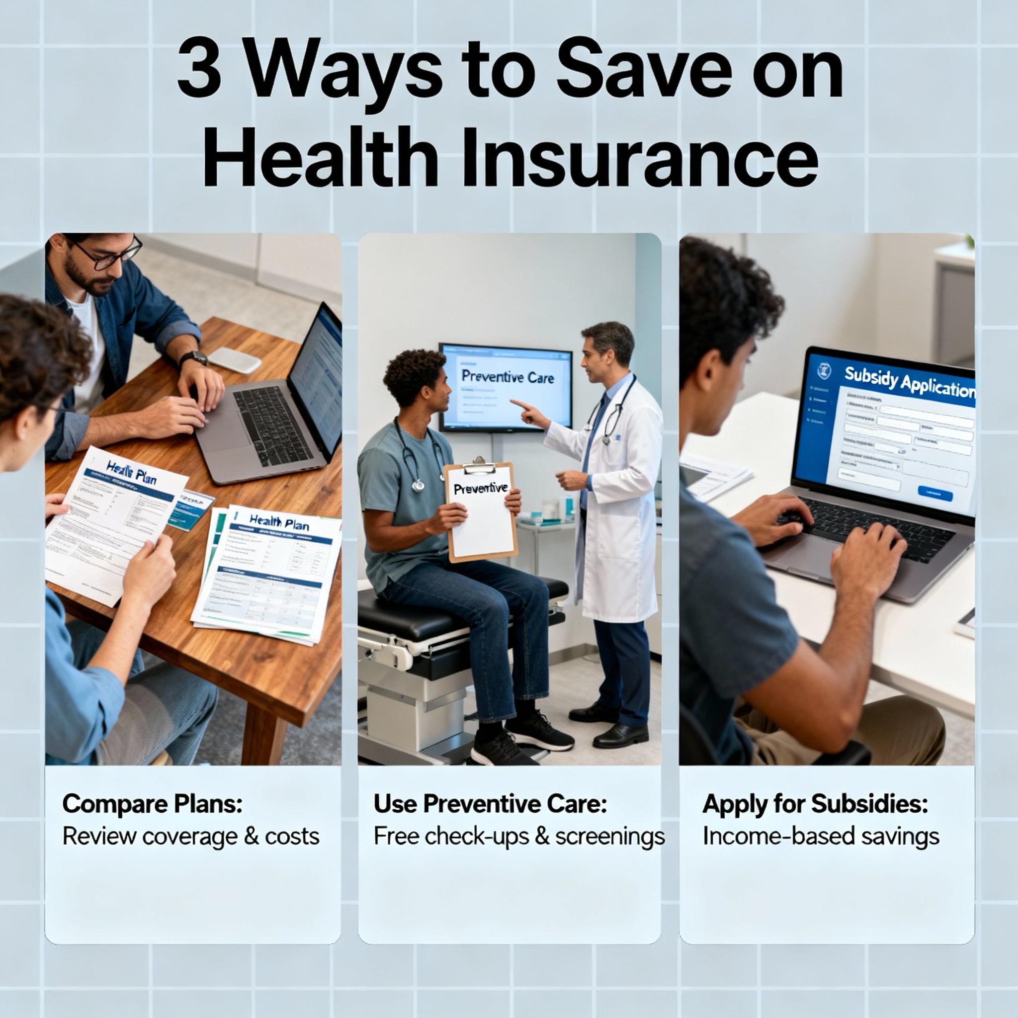 Family comparing health insurance plans and savings options